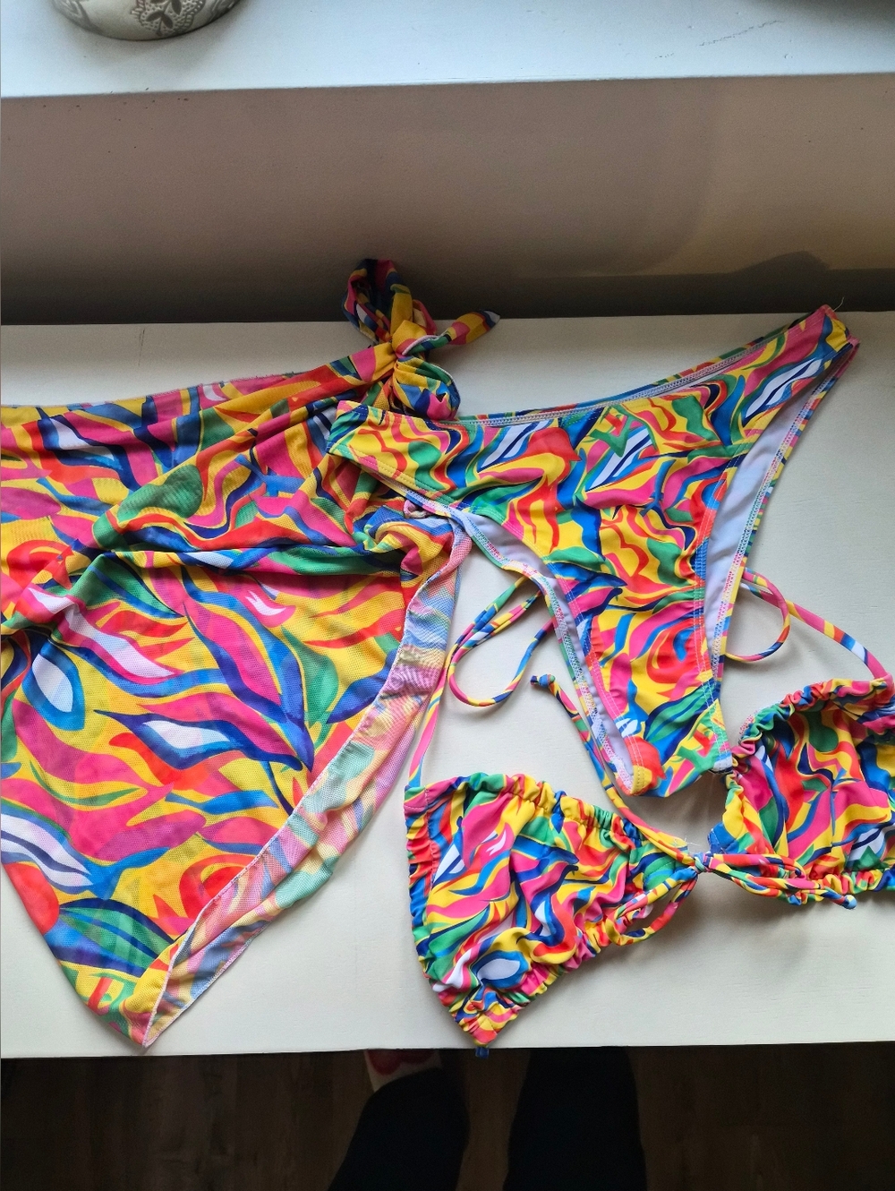 Colorful Multicolor Swirl Bikini Set with Matching Cover-Up
